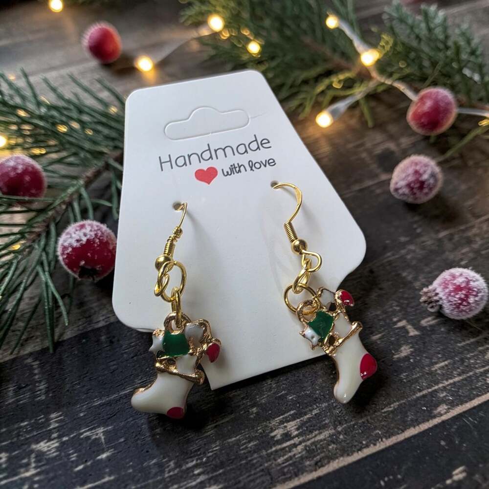 Handmade Christmas Stocking Charm Dangle Earrings